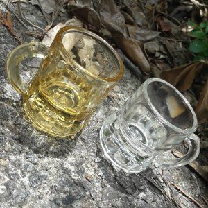 2 Mini Glass Mugs Vintage Federal Dollhouse Curio Drinking Glasses Beer Mug Shot